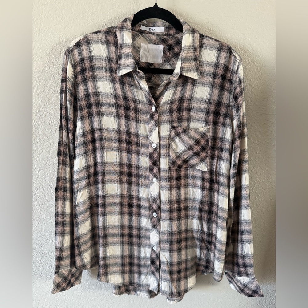 NWT Dex Button Front Plaid Flannel Shirt “Rosy Plaid” Super Soft Women’s M